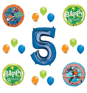 Disney Planes Party Supplies 5th Birthday Balloon Bouquet Decorations (Blue 5)