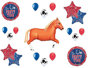 Western Theme Birthday Party Supplies Bandana Hoedown Rodeo Balloon Bouquet Decorations with Tan Horse