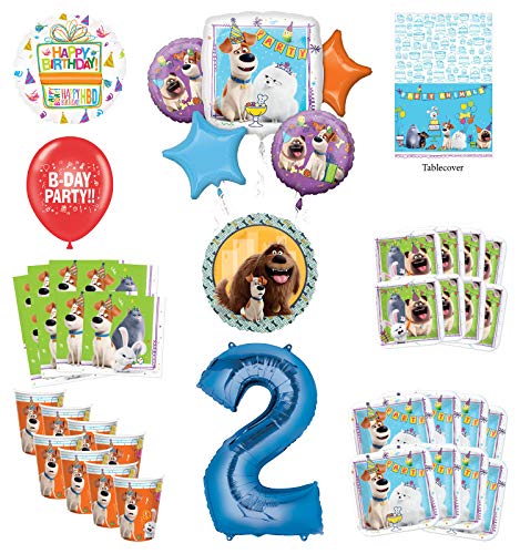 Secret Life of Pets 2nd Birthday Party Supplies 8 Guest kit and Balloon Bouquet Decorations - Blue Number 2