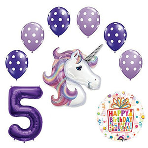 Lavender Unicorn Polka Dot Latex Rainbow 5th Birthday Party Balloon supplies and decorations