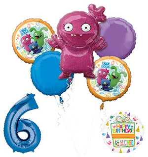 Mayflower Products Ugly Dolls 6th Birthday Party Supplies 34" Blue Number 6 Balloon Bouquet Decorations