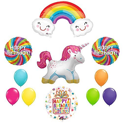 The Ultimate Rainbow Swirl Happy Birthday Full Body Unicorn Party Supplies and Balloon decorations