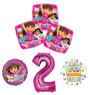 Dora the Explorer 2nd Birthday Party Supplies and Balloon Bouquet Decorations