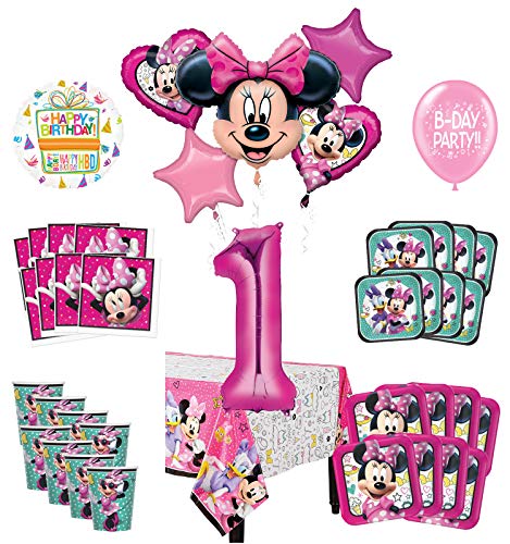 Mayflower Products Minnie Mouse and Friends 1st Birthday Party Supplies 8 Guest Decoration Kit and Balloon Bouquet