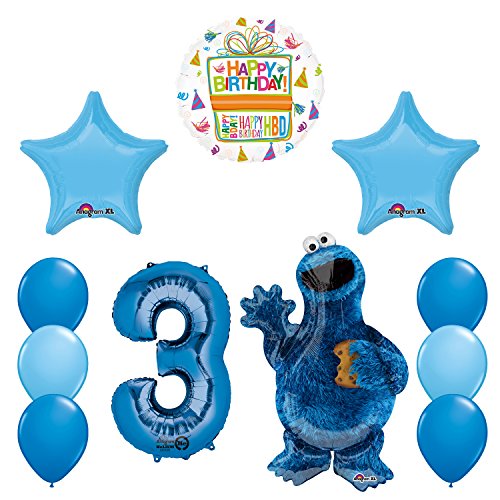 Sesame Street Cookie Monsters 3rd Birthday party supplies and Balloon Decorations