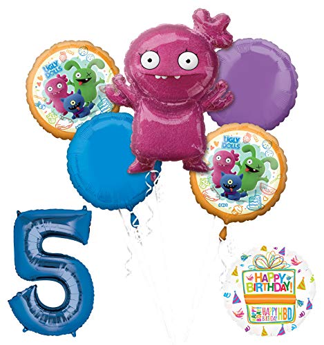 Mayflower Products Ugly Dolls 5th Birthday Party Supplies 34" Blue Number 5 Balloon Bouquet Decorations
