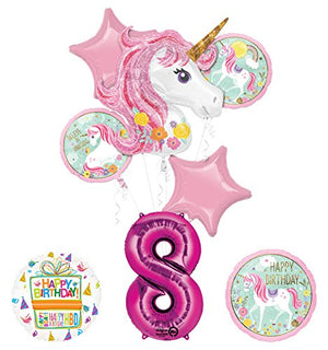 Unicorn Party Supplies "Believe In Unicorns" 8th Birthday Balloon Bouquet Decorations