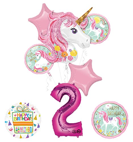 Unicorn Party Supplies "Believe In Unicorns" 2nd Birthday Balloon Bouquet Decorations