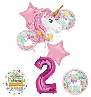 Unicorn Party Supplies "Believe In Unicorns" 2nd Birthday Balloon Bouquet Decorations
