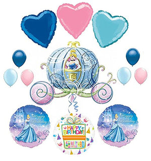 Cinderella Birthday Party Supplies and Carriage Balloon Bouquet Decorations.