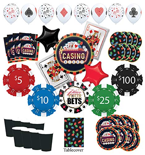 Mayflower Products Casino Night Party Supplies 8 Guest kit and Poker Chips Balloon Bouquet Decorations