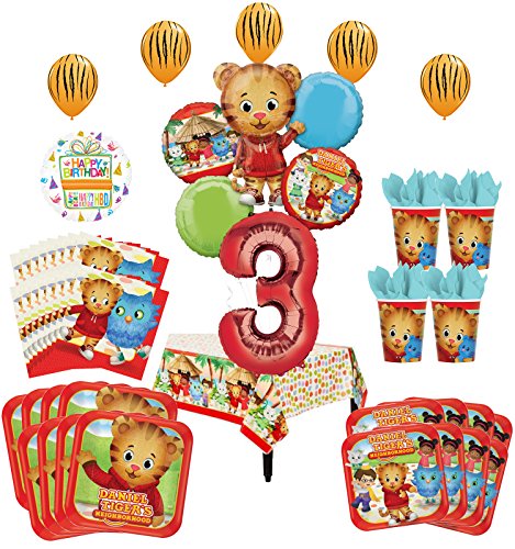 Daniel Tiger Neighborhood 3rd Birthday Party Supplies and 8 Guest 53pc Balloon Decoration Kit