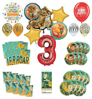 Lion King 3rd Birthday Party Supplies 16 Guest Decoration Kit with Simba, Nala and Friends Balloon Bouquet