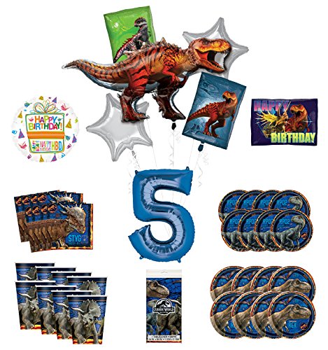 Mayflower Products Jurassic World 5th Birthday Party Supplies and 8 Guest Balloon Decoration Kit