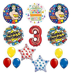 Wonder Woman 14 pc Superhero 3rd Birthday Party Supplies and Balloon Decorations