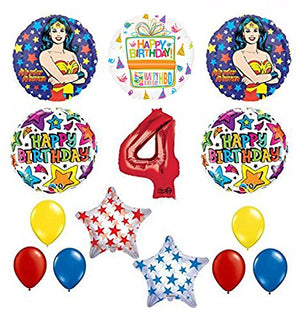 Wonder Woman 14 pc Superhero 4th Birthday Party Supplies and Balloon Decorations
