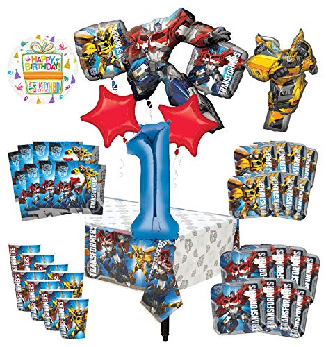 Transformers 1st Birthday Party Supplies 8 Guest Decoration Kit and Balloon Bouquet -