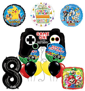 The Ultimate Video Game 8th Birthday Party Supplies and Balloon Decorations (Sonic, Super Mario and Pokemon)