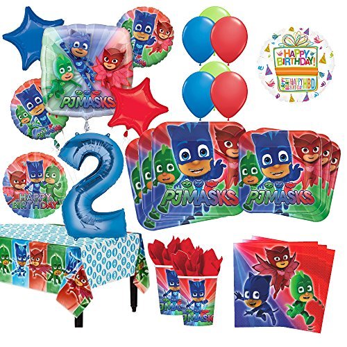 PJ Masks 2nd Birthday Party Supplies 16 Guest Kit and Balloon Bouquet Decorations 96pc