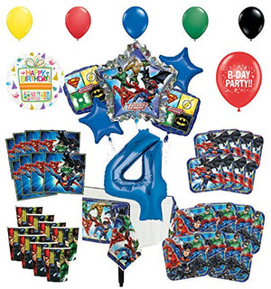 Justice League 4th Birthday Party Supplies 8 Guest Entertainment kit and Superhero Balloon Bouquet Decorations