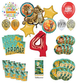 Lion King 4th Birthday Party Supplies 16 Guest Decoration Kit with Simba, Nala and Friends Balloon Bouquet