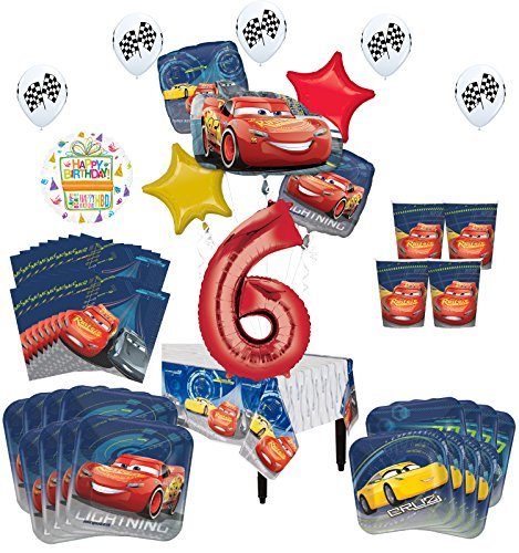 Disney Cars 6th Birthday Party Supplies 16 Guest Kit and Balloon Bouquet Decorations 94 pc