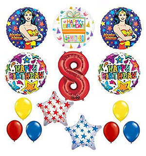 Wonder Woman 14 pc Superhero 8th Birthday Party Supplies and Balloon Decorations