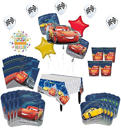 Disney Cars 6th Birthday Party Supplies 16 Guest Kit and Balloon Bouquet Decorations 93 pc
