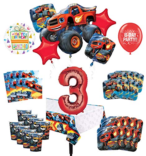 Mayflower Products Blaze and The Monster Machines 3rd Birthday Party Supplies 8 Guest Decoration Kit and Balloon Bouquet