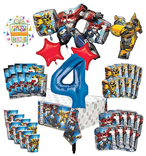 Transformers 4th Birthday Party Supplies 8 Guest Decoration Kit and Balloon Bouquet -