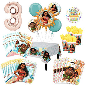 Moana Party Supplies 8 Guest Kit and 3rd Birthday Balloon Bouquet Decorations