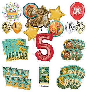Lion King 5th Birthday Party Supplies 16 Guest Decoration Kit with Simba, Nala and Friends Balloon Bouquet