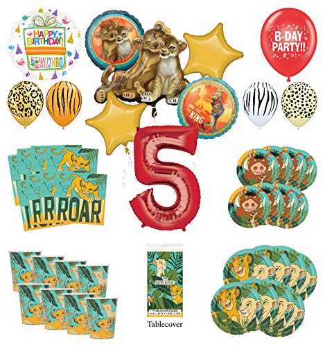 Lion King 5th Birthday Party Supplies 8 Guest Decoration Kit with Simba, Nala and Friends Balloon Bouquet