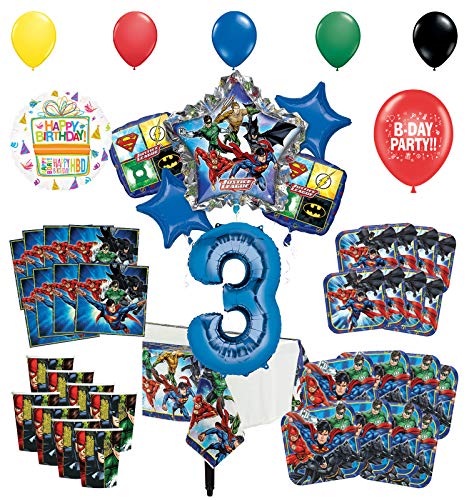 Justice League 3rd Birthday Party Supplies 8 Guest Entertainment kit and Superhero Balloon Bouquet Decorations