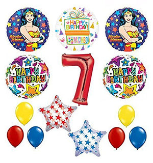 Wonder Woman 14 pc Superhero 7th Birthday Party Supplies and Balloon Decorations