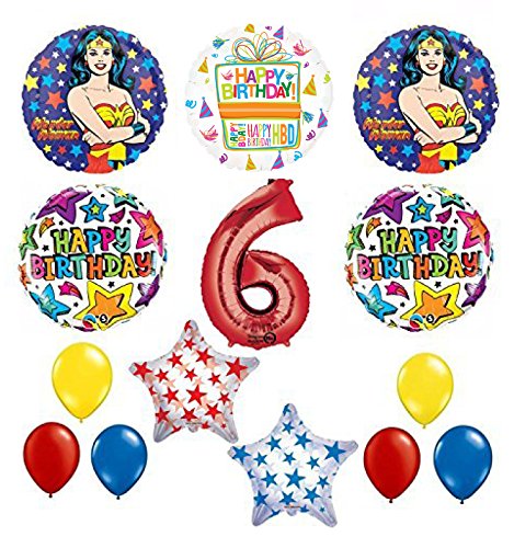 Wonder Woman 14 pc Superhero 6th Birthday Party Supplies and Balloon Decorations