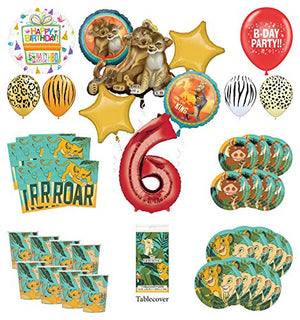 Lion King 6th Birthday Party Supplies 16 Guest Decoration Kit with Simba, Nala and Friends Balloon Bouquet