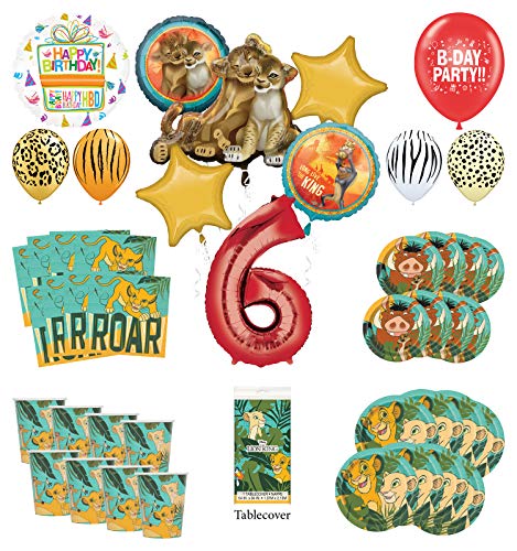 Lion King 6th Birthday Party Supplies 8 Guest Decoration Kit with Simba, Nala and Friends Balloon Bouquet