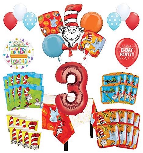 Mayflower Products Dr Seuss 3rd Birthday Party Supplies 8 Guest Decoration Kit and Balloon Bouquet
