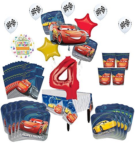 Disney Cars 4th Birthday Party Supplies 16 Guest Kit and Balloon Bouquet Decorations 94 pc