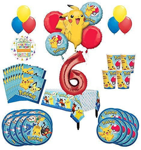 Pokemon 6th Birthday Party Supplies and 16 Guest 95pc Balloon Decoration Kit
