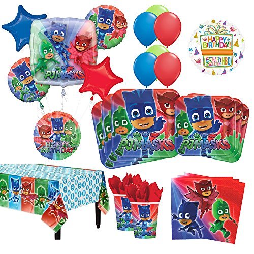 PJ Masks Birthday Party Supplies 16 Guest Kit and Balloon Bouquet Decorations 95pc