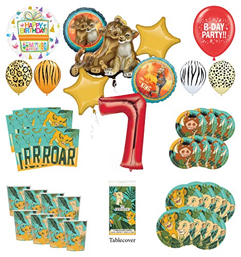 Lion King 7th Birthday Party Supplies 8 Guest Decoration Kit with Simba, Nala and Friends Balloon Bouquet