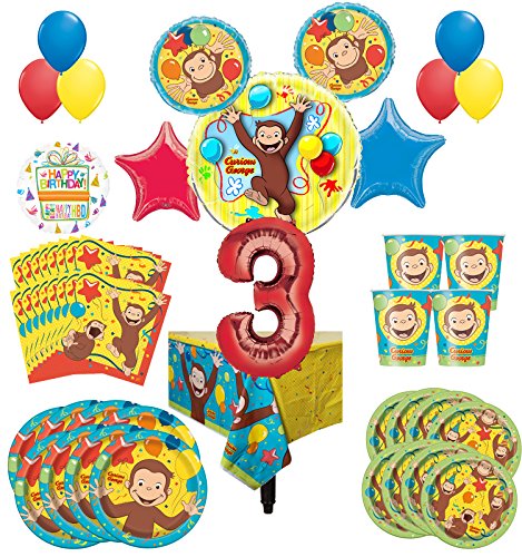 Curious George Party Supplies 8 Guest Kit 3rd Birthday Balloon Bouquet Decorations