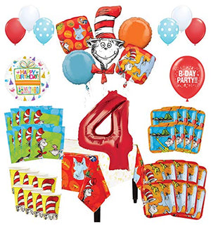 Mayflower Products Dr Seuss 4th Birthday Party Supplies 16 Guest Decoration Kit and Balloon Bouquet
