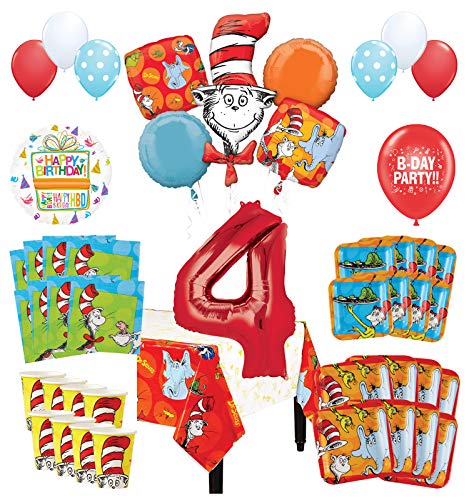 Mayflower Products Dr Seuss 4th Birthday Party Supplies 8 Guest Decoration Kit and Balloon Bouquet