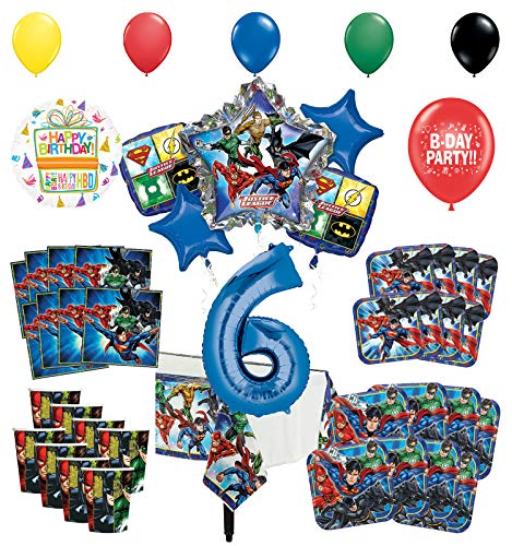 Justice League 6th Birthday Party Supplies 8 Guest Entertainment kit and Superhero Balloon Bouquet Decorations