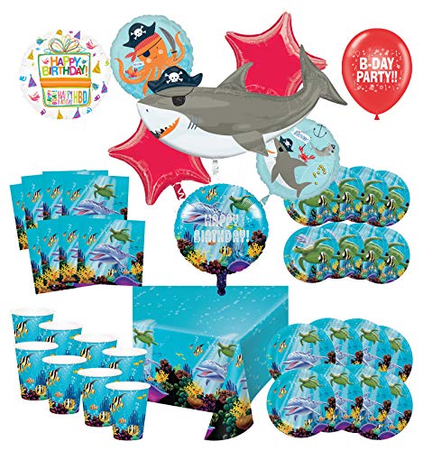 Mayflower Products Under The Sea Birthday Party Supplies 8 Guest Entertainment kit and Pirate Ocean Animals Balloon Bouquet Decorations