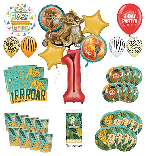 Lion King 1st Birthday Party Supplies 16 Guest Decoration Kit with Simba, Nala and Friends Balloon Bouquet