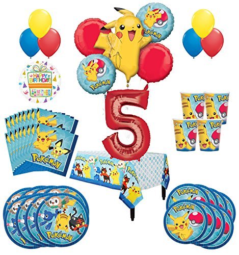 Pokemon 5th Birthday Party Supplies and 16 Guest 95pc Balloon Decoration Kit